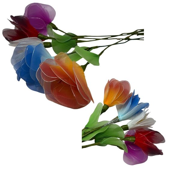 Handcrafted Artificial Multicolor Nylon Flowers Bouquet Home Event Decor - Picture 3 of 16